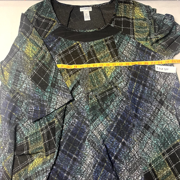 Catherines Womens 2X Blue Green Black Whimsigoth Sheer Trim Tunic Top Blouse - Picture 6 of 11